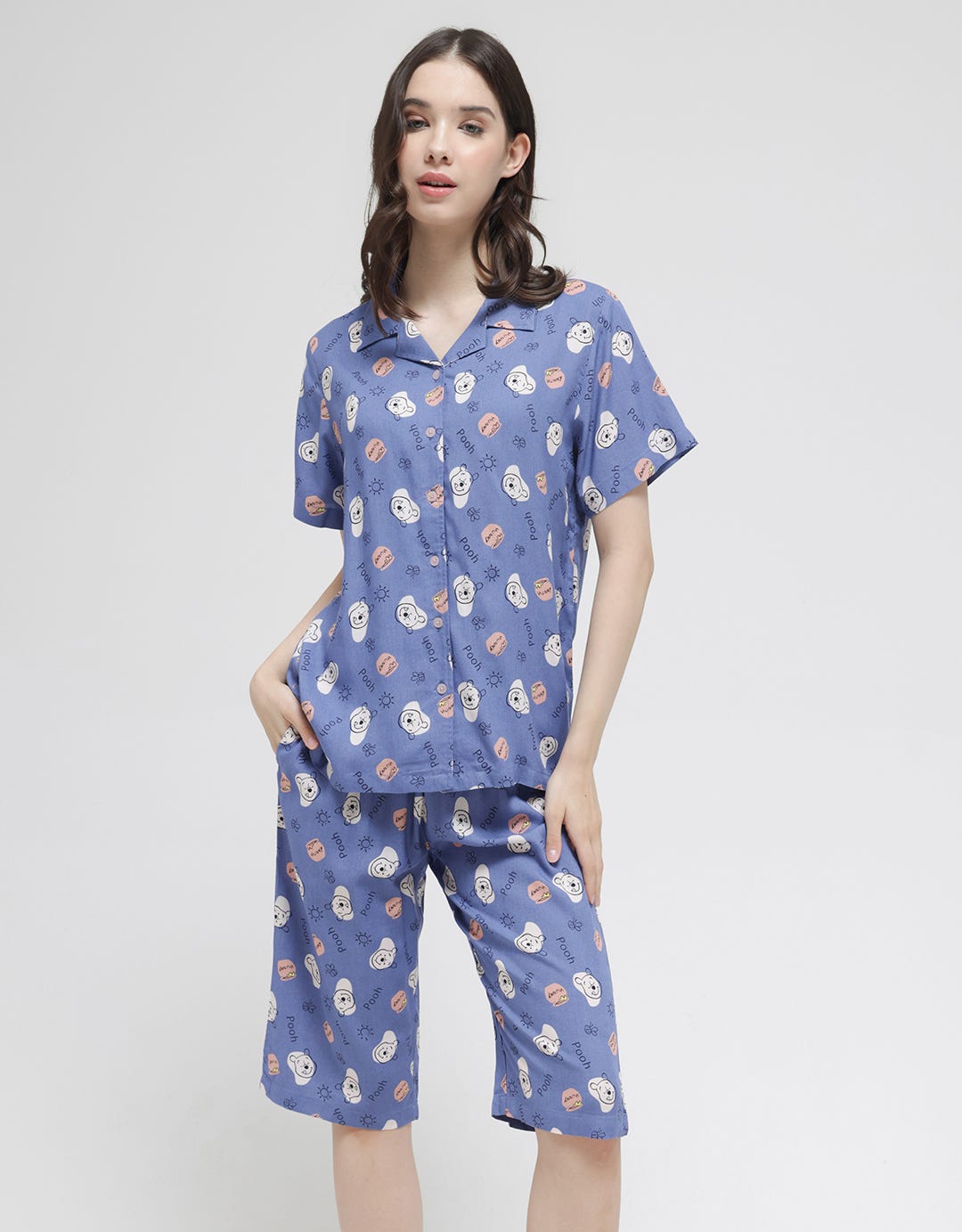 Disney Short Sleeve Pyjama Capri Pooh Honey Rayon