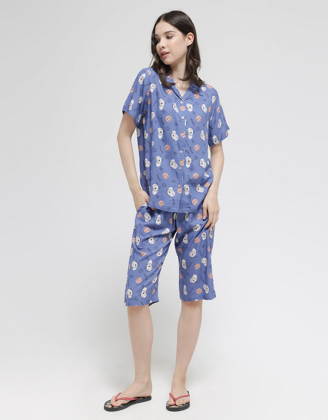 Disney Short Sleeve Pyjama Capri Pooh Honey Rayon