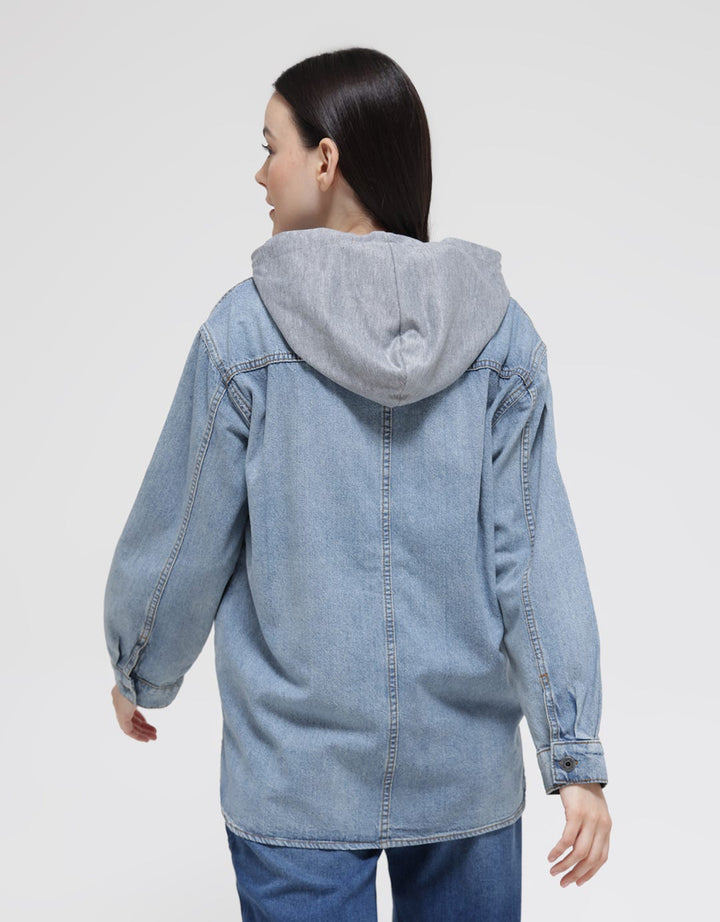 Nevada Long Sleeve Shirt Denim Shacket Hoodie
