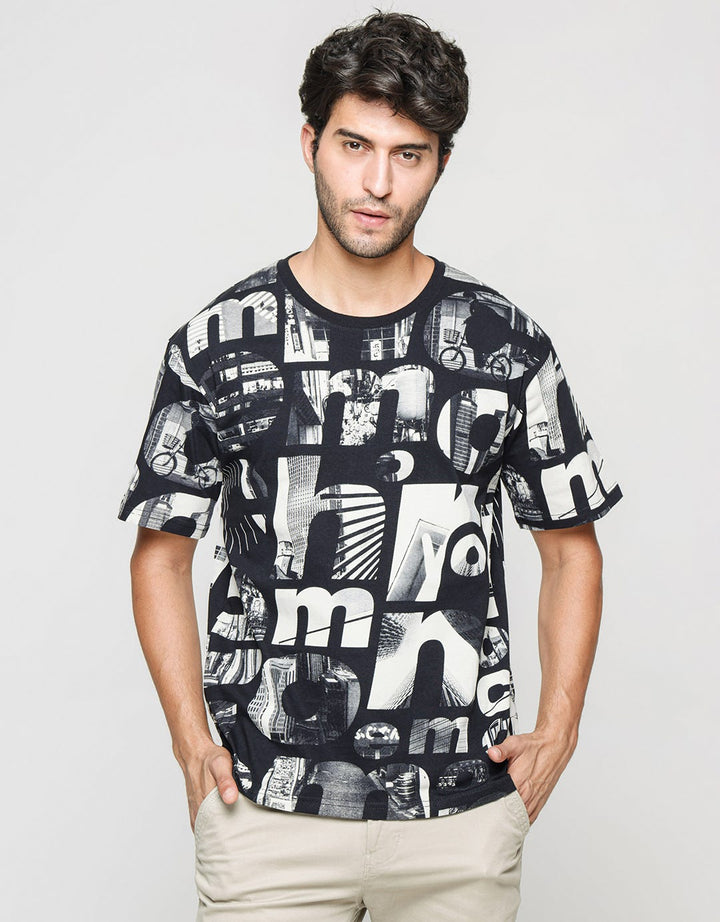 T Zone Short Sleeve T-Shirt Print Theme City Mono