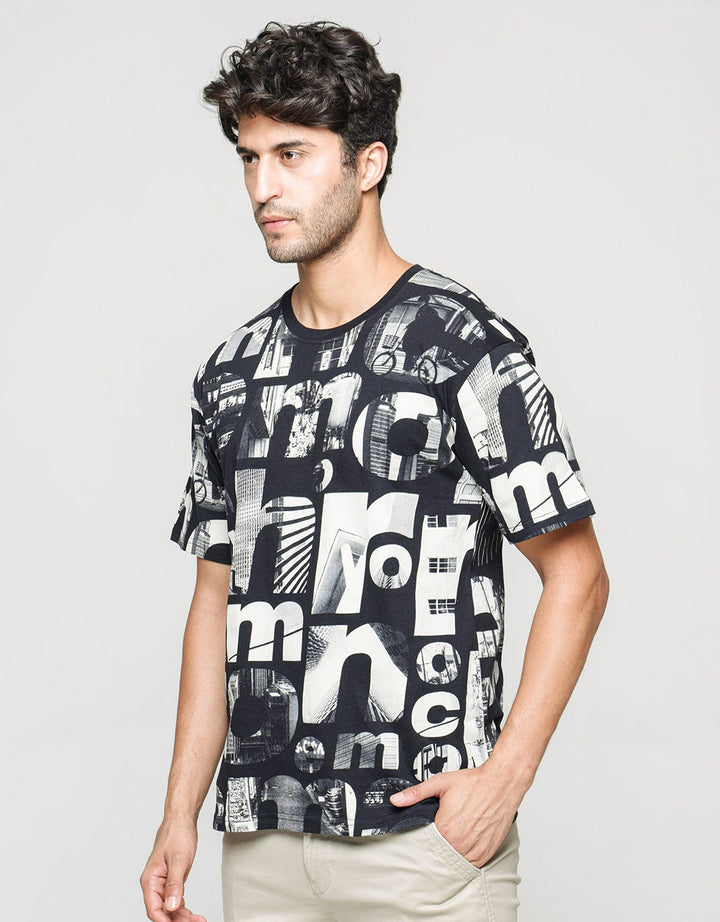 T Zone Short Sleeve T-Shirt Print Theme City Mono