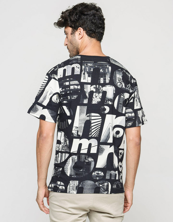 T Zone Short Sleeve T-Shirt Print Theme City Mono