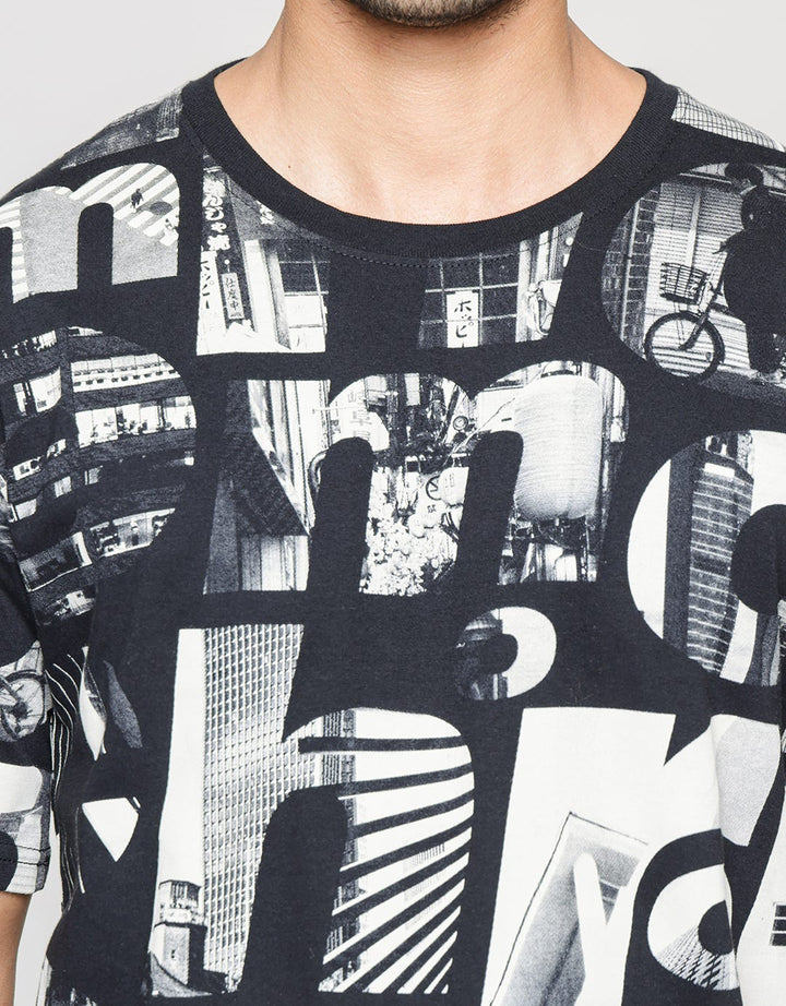 T Zone Short Sleeve T-Shirt Print Theme City Mono