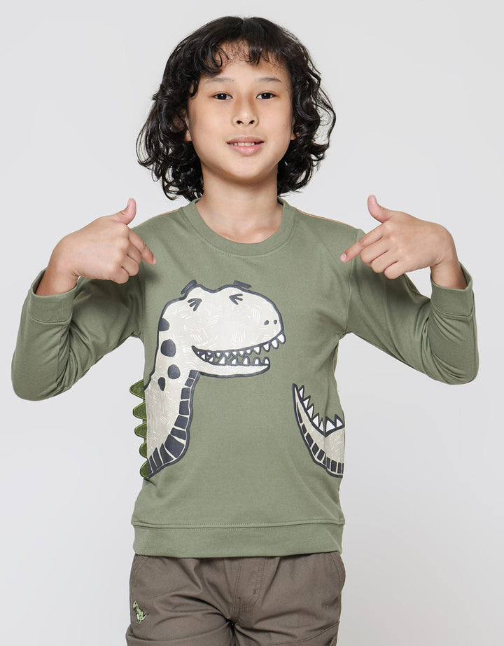 Little M Dino Side Print Boys Sweater