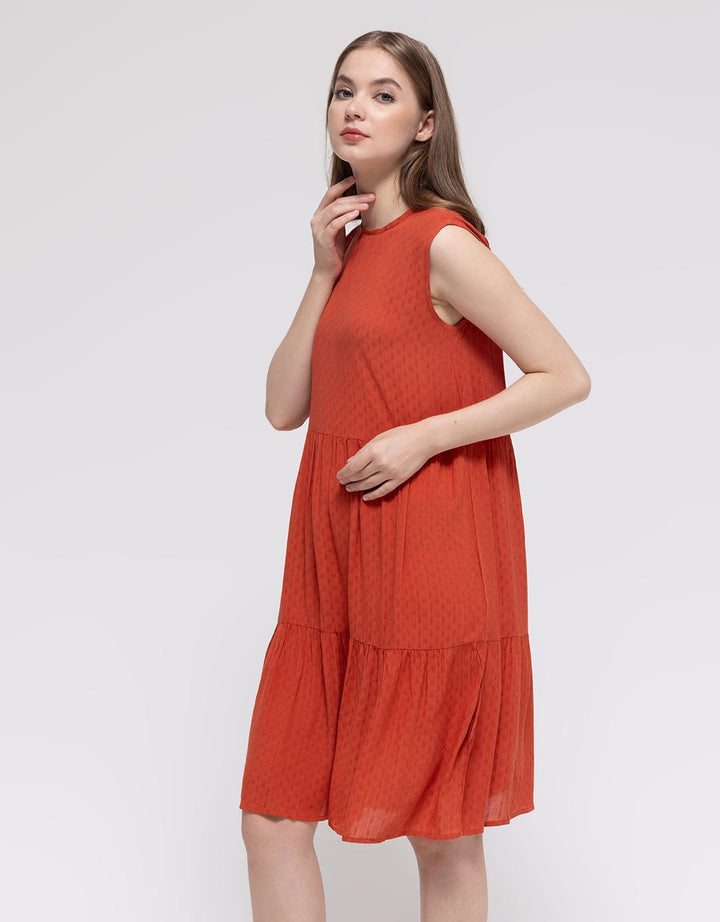 Connexion Short Sleeve Midi Dress Dobby Tiered