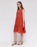 Connexion Short Sleeve Midi Dress Dobby Tiered