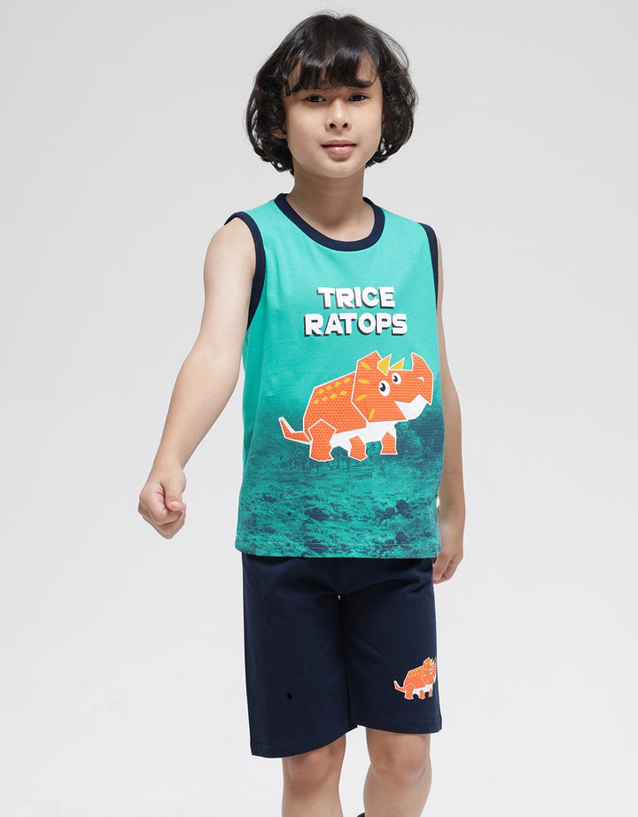 Little M Top - Bottom Set Singlet Triceratops