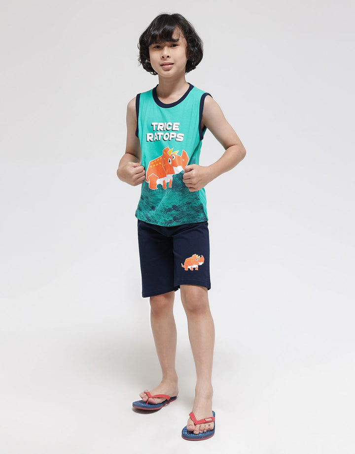 Little M Top - Bottom Set Singlet Triceratops