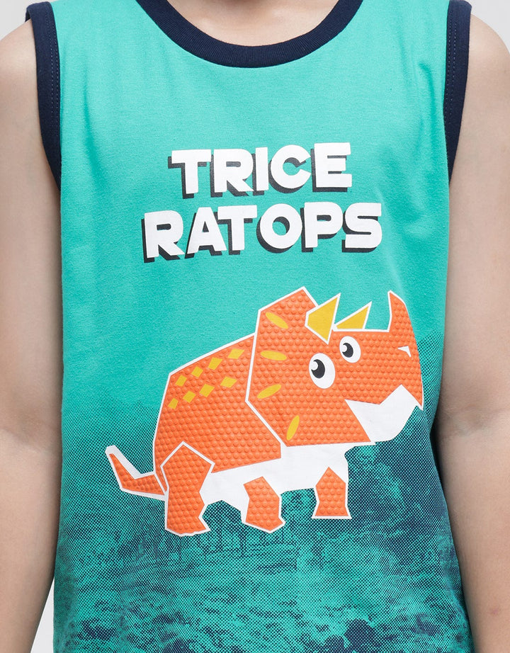 Little M Top - Bottom Set Singlet Triceratops
