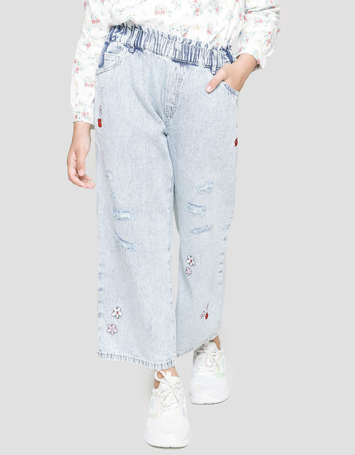 Nevada Denim Long Pants With Embro Flowers