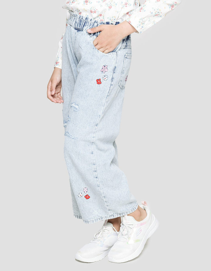 Nevada Denim Long Pants With Embro Flowers