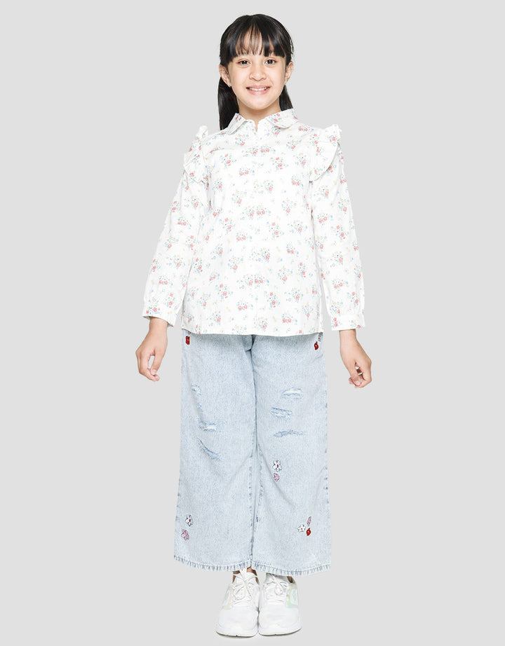 Nevada Denim Long Pants With Embro Flowers
