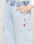 Nevada Denim Long Pants With Embro Flowers