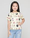Little M Short Sleeve Cat Head Print T-Shirt