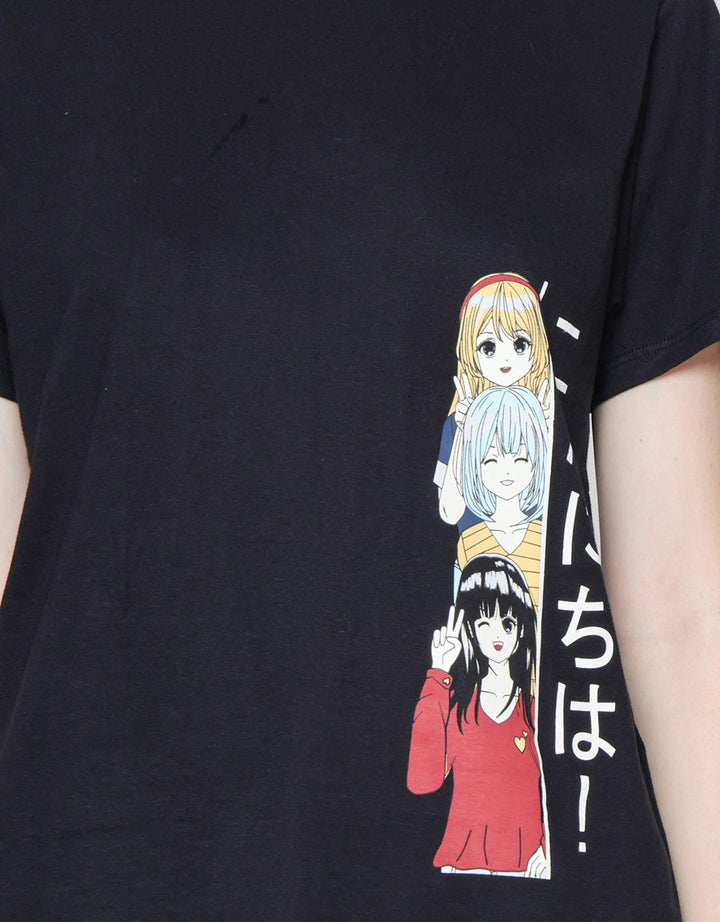 Nevada Anime Hello Kaos Lengan Pendek Wanita