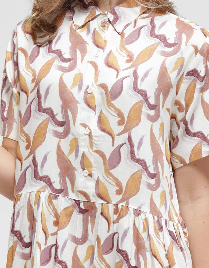 St. Yves Short Sleeve Midi Dress Wave Lines