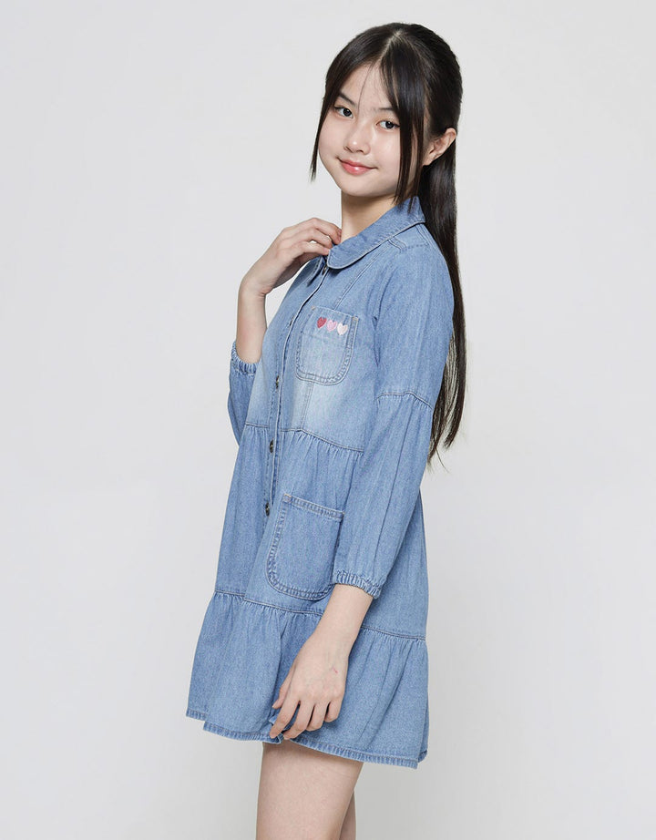 Aero Long Sleeve Midi Dress Denim Love Bordir