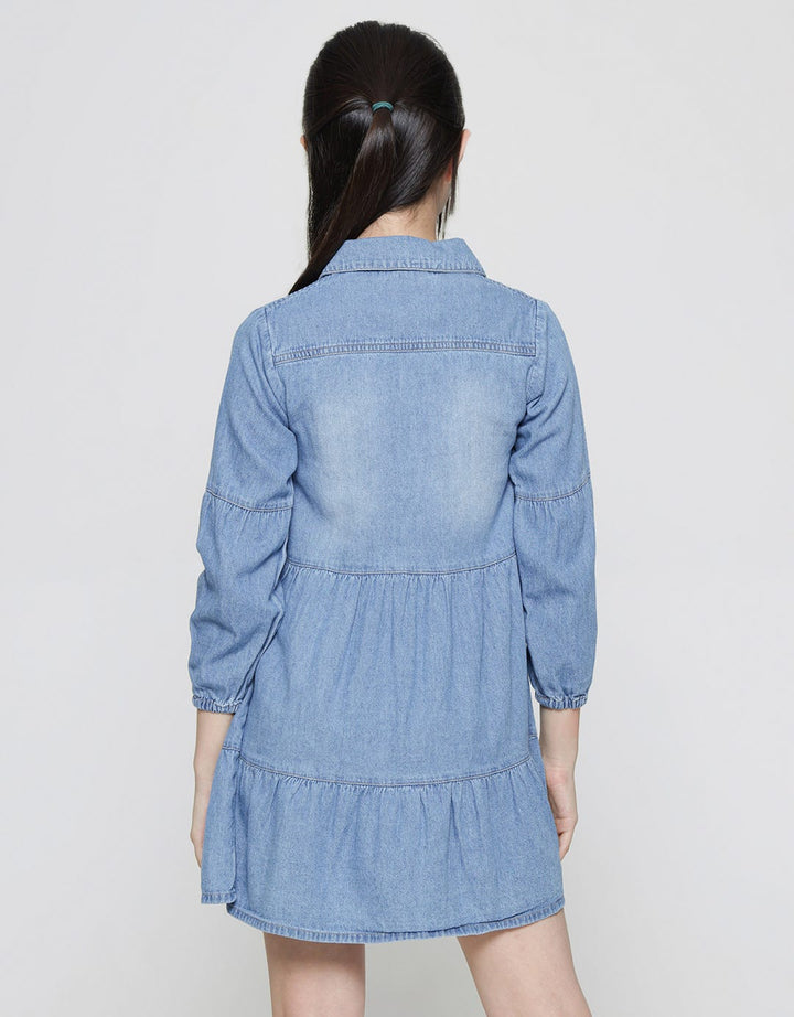 Aero Long Sleeve Midi Dress Denim Love Bordir