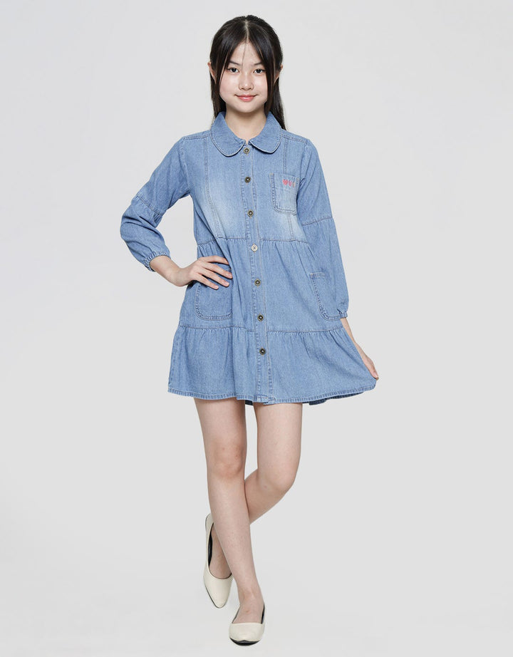 Aero Long Sleeve Midi Dress Denim Love Bordir