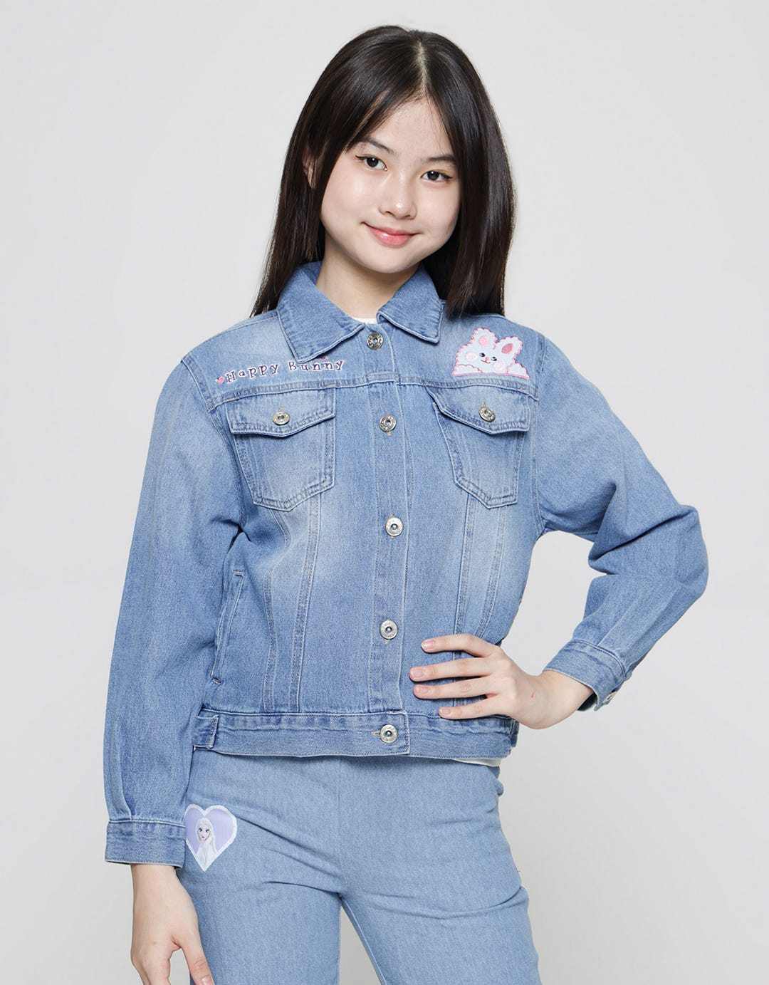 Aero Happy Bunny Jaket Denim Anak Perempuan