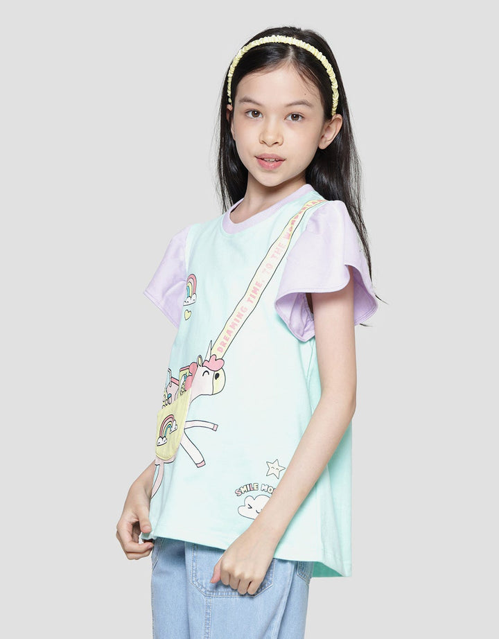 Aero Color Block Unicorn Waist Bag Kaos Lengan Pendek Anak Perempuan