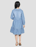 Aero Long Sleeve Midi Dress Ruffle Unicorn Embroidery