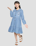 Aero Long Sleeve Midi Dress Ruffle Unicorn Embroidery