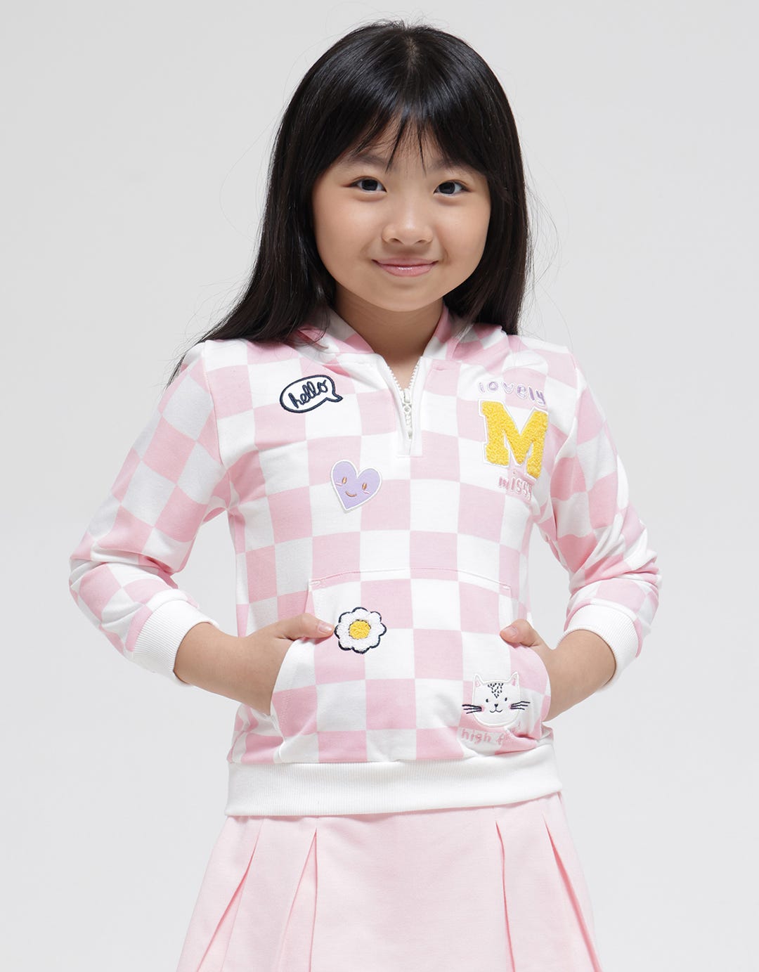 Little M Sweatshirt Hoody Full Print Kotak Resleting