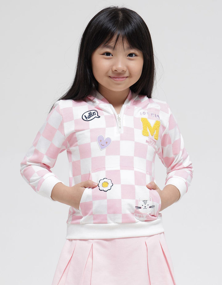 Little M Sweatshirt Hoody Full Print Kotak Resleting