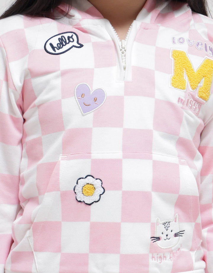 Little M Sweatshirt Hoody Full Print Kotak Resleting