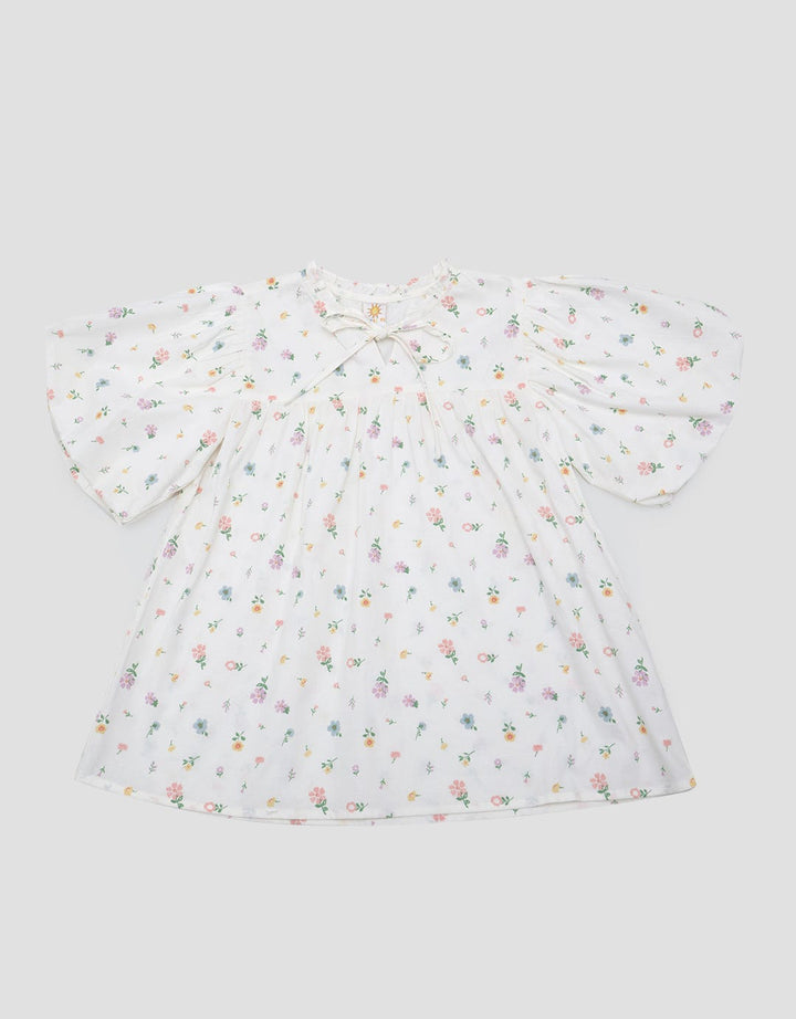 Little M Short Sleeve Shirt Blouse Ballon Sleeves Print Bunga