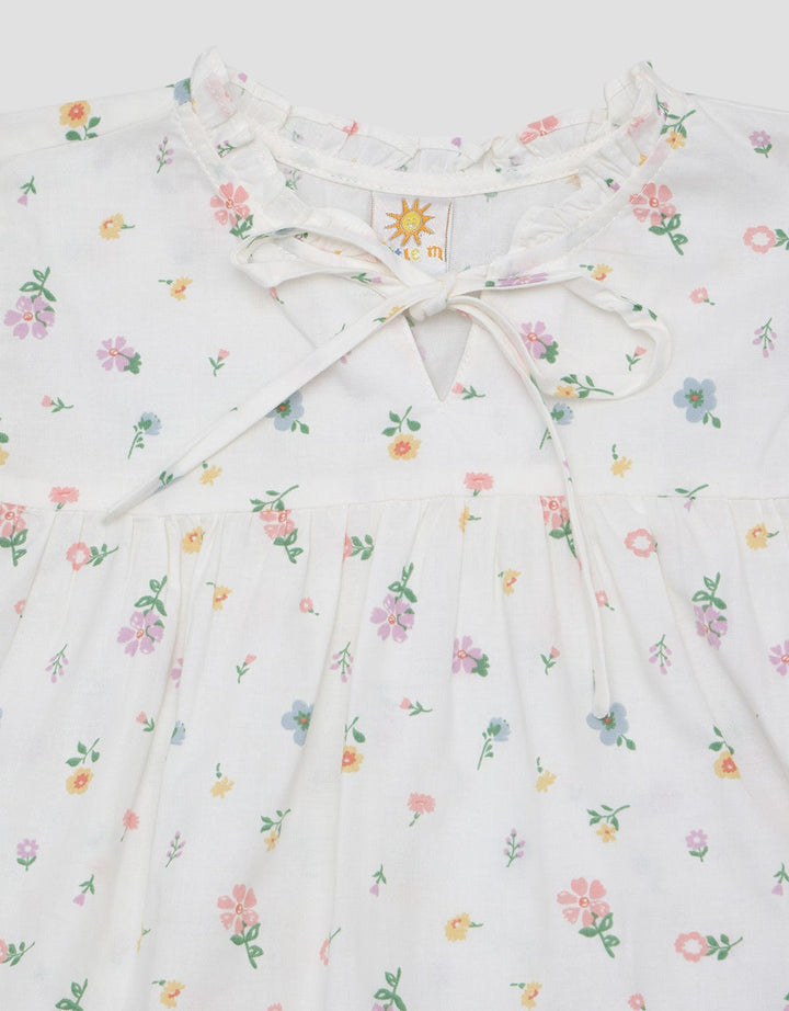 Little M Short Sleeve Shirt Blouse Ballon Sleeves Print Bunga