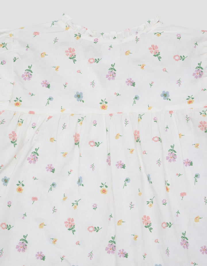 Little M Short Sleeve Shirt Blouse Ballon Sleeves Print Bunga