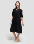 Details Long Sleeve Midi Dress With Frill Neck