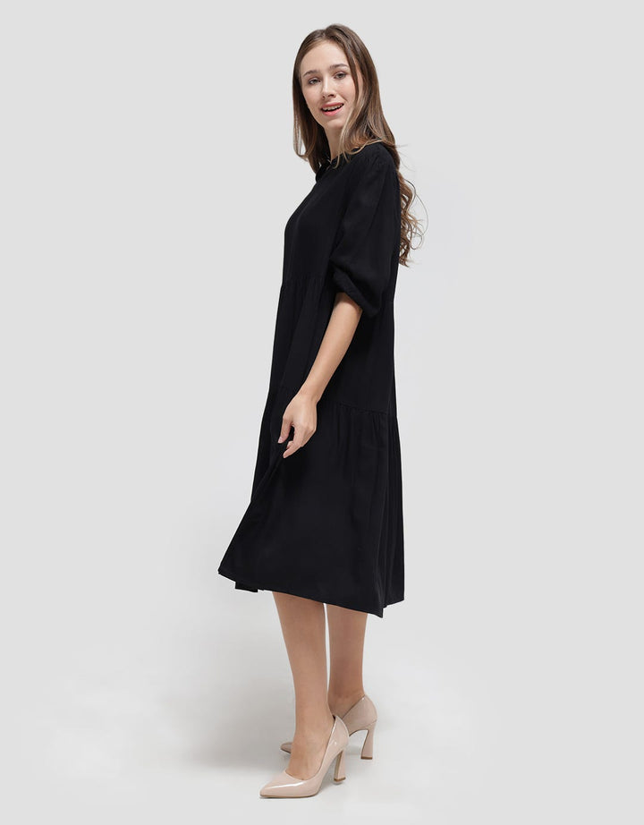 Details Long Sleeve Midi Dress With Frill Neck