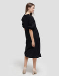 Details Long Sleeve Midi Dress With Frill Neck