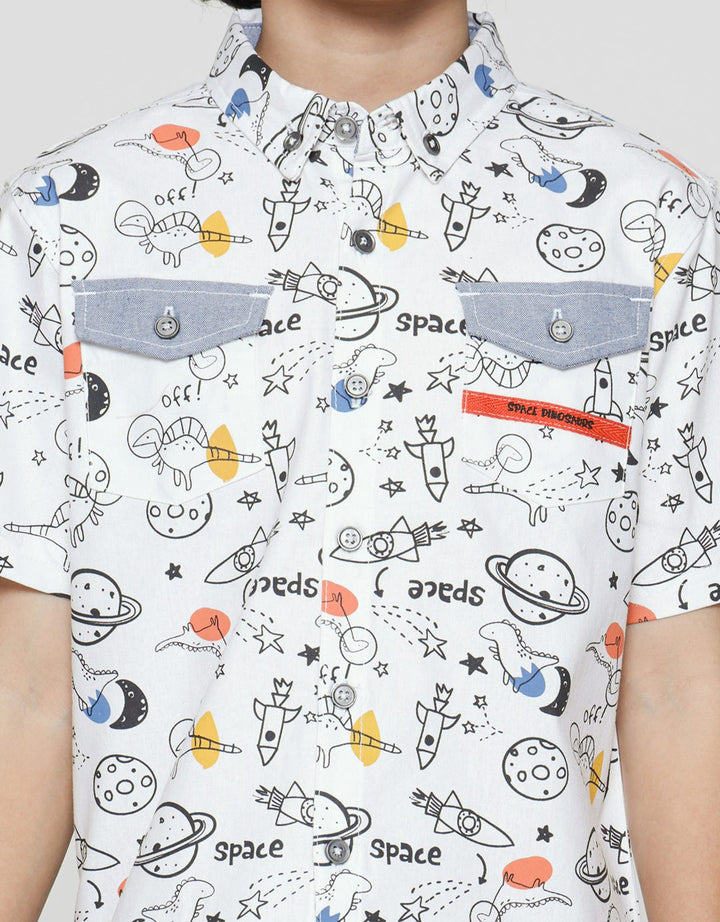 Little M Short Sleeve Shirt Fullprint Space Dino