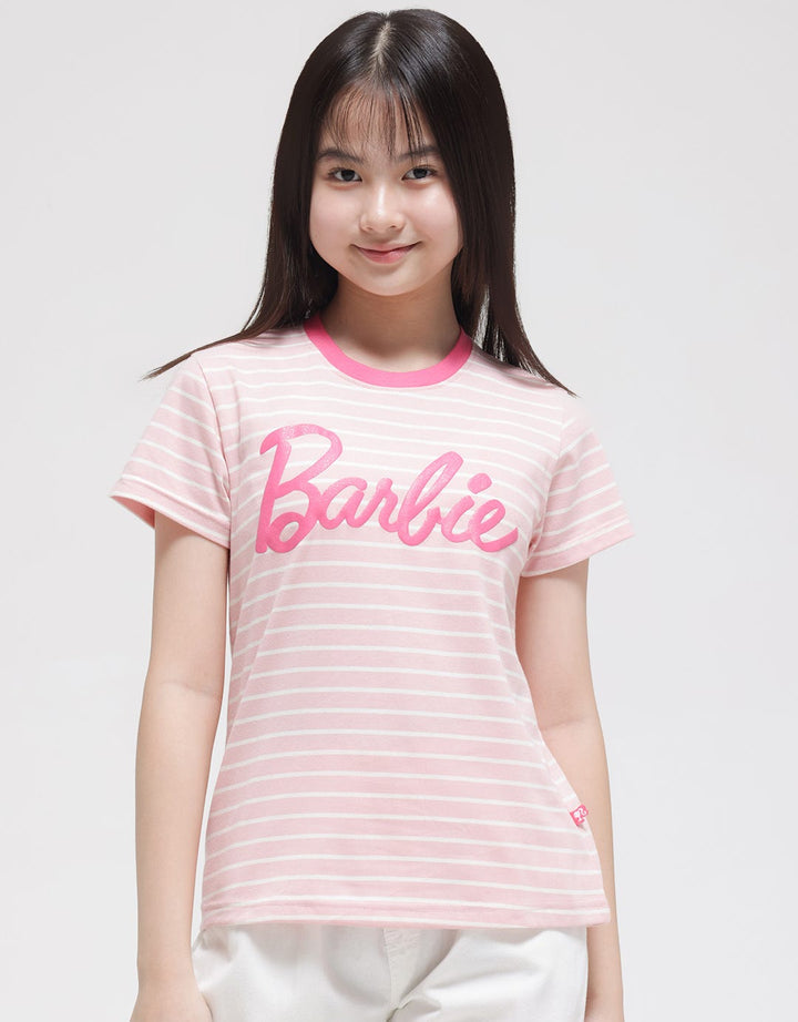 Barbie Short Sleeve T-Shirt Print Barbie Stripe Logo