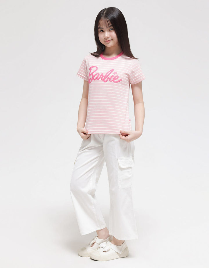 Barbie Short Sleeve T-Shirt Print Barbie Stripe Logo