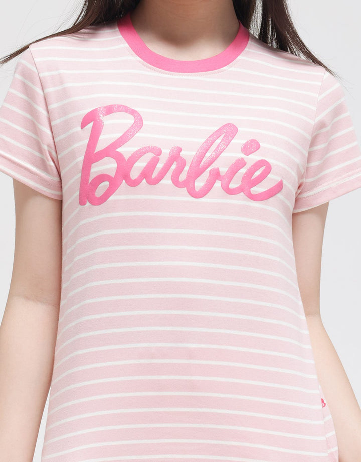 Barbie Short Sleeve T-Shirt Print Barbie Stripe Logo