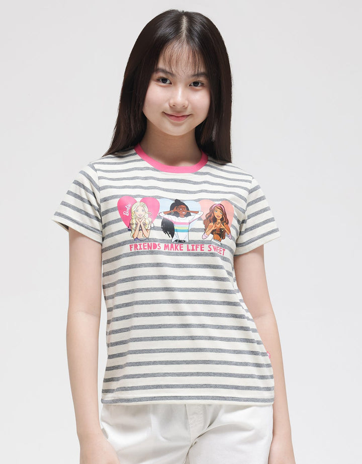 Barbie Short Sleeve T-Shirt Stripe Friends Make Life Sweet