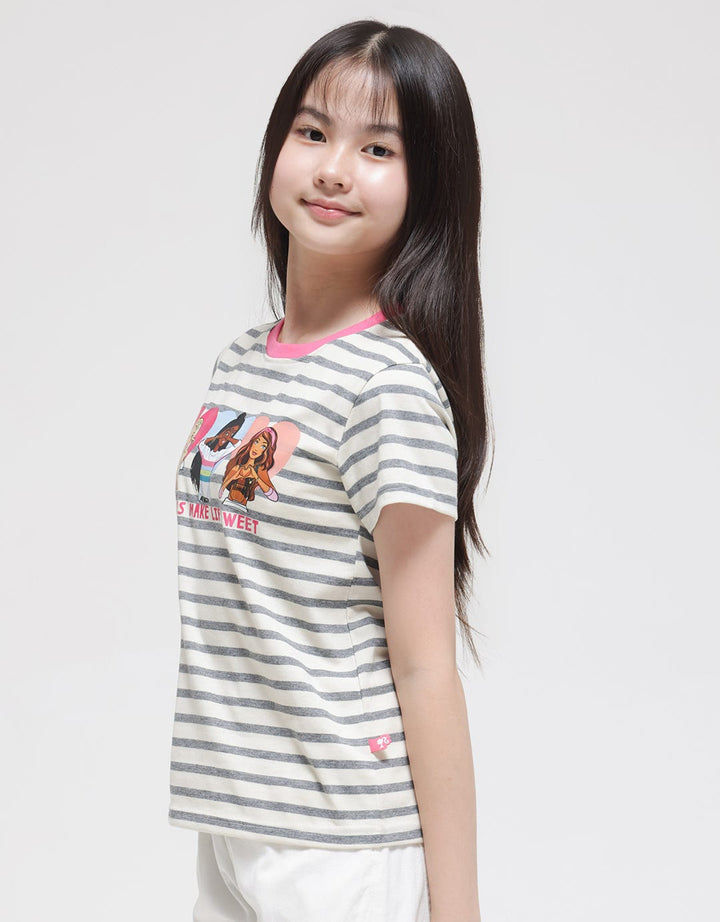 Barbie Short Sleeve T-Shirt Stripe Friends Make Life Sweet