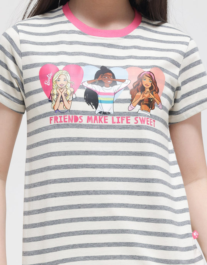 Barbie Short Sleeve T-Shirt Stripe Friends Make Life Sweet