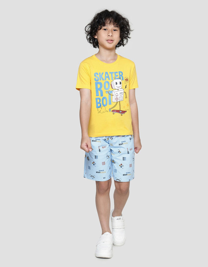 Little M Robot Print Kaos Anak Laki-laki