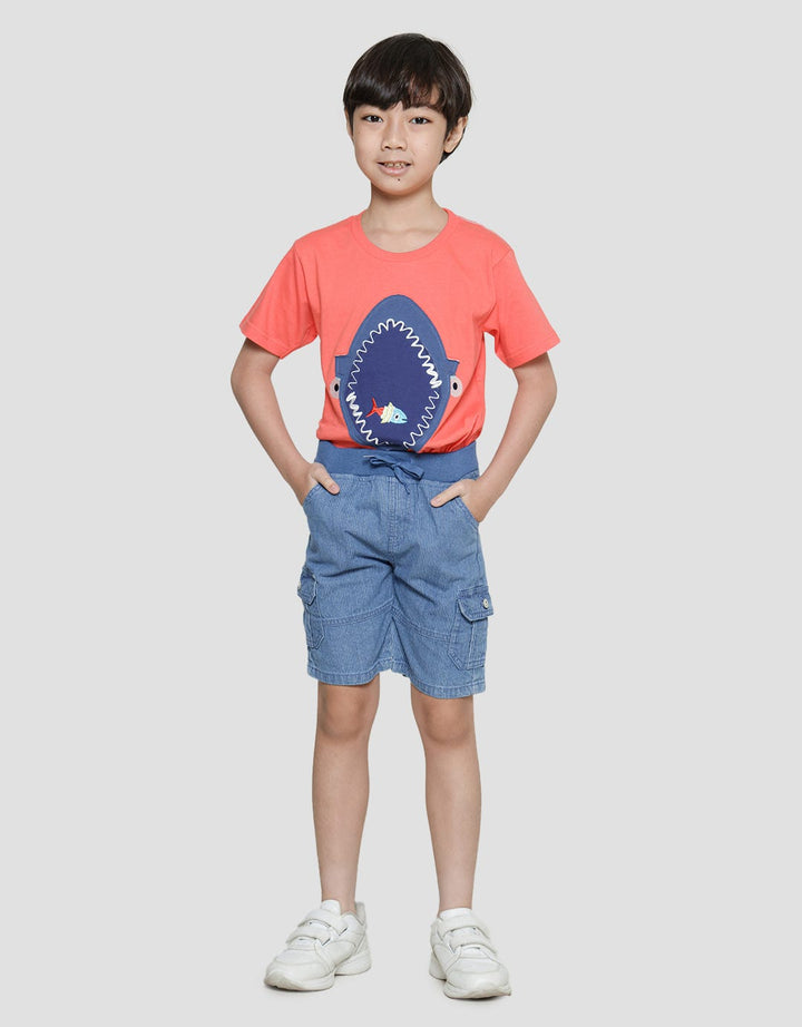 Little M Celana Pendek Denim Stripe Cargo Anak Laki-laki