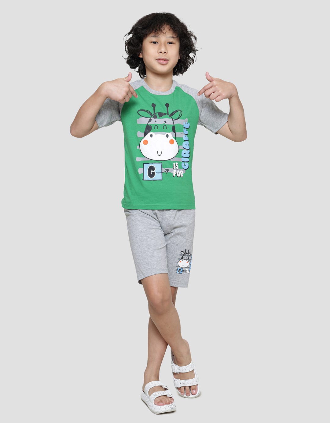 Little M Giraffe Baju Set Raglan Anak Laki-Laki