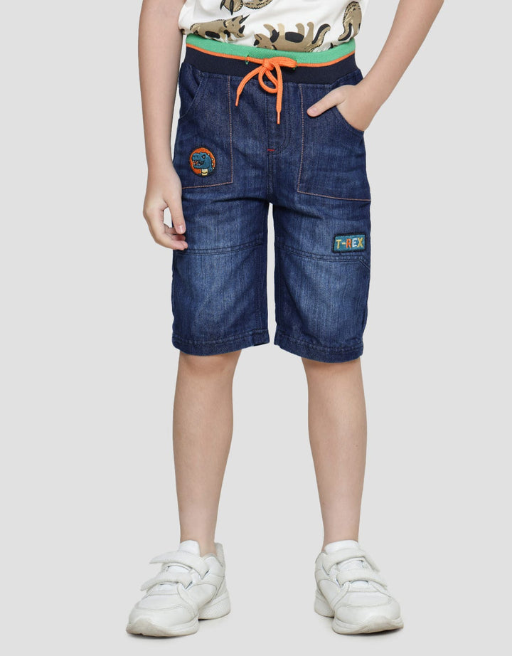 Little M Celana Pendek Denim Dino Pinggang Rib Anak Laki-laki