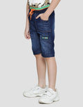 Little M Boys Rib Waist Dino Denim Shorts