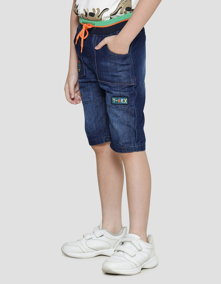 Little M Celana Pendek Denim Dino Pinggang Rib Anak Laki-laki