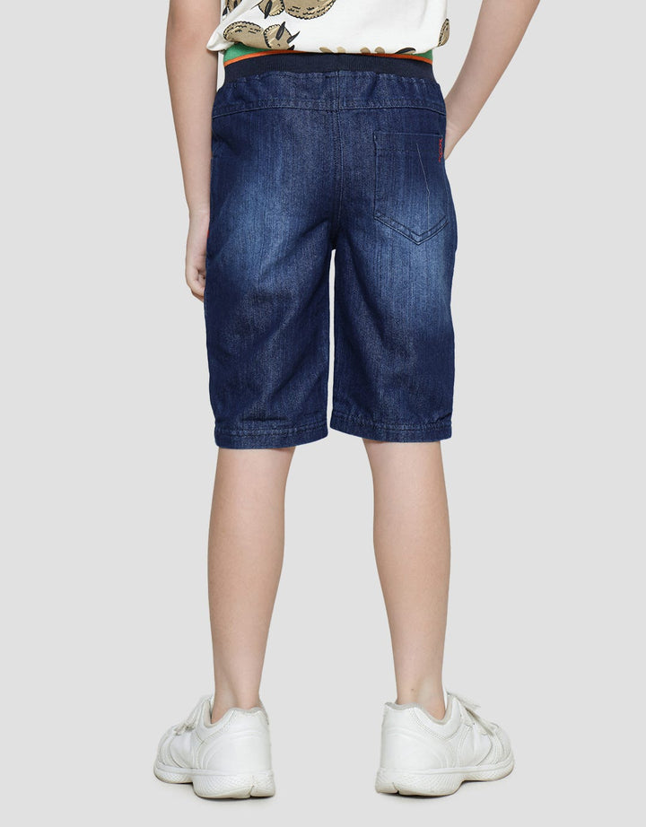 Little M Celana Pendek Denim Dino Pinggang Rib Anak Laki-laki